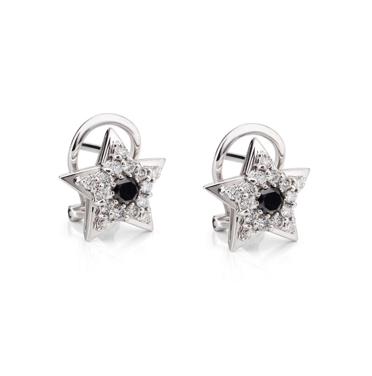 Gold Earrings with White and Black Diamonds "Stars" - Image 2