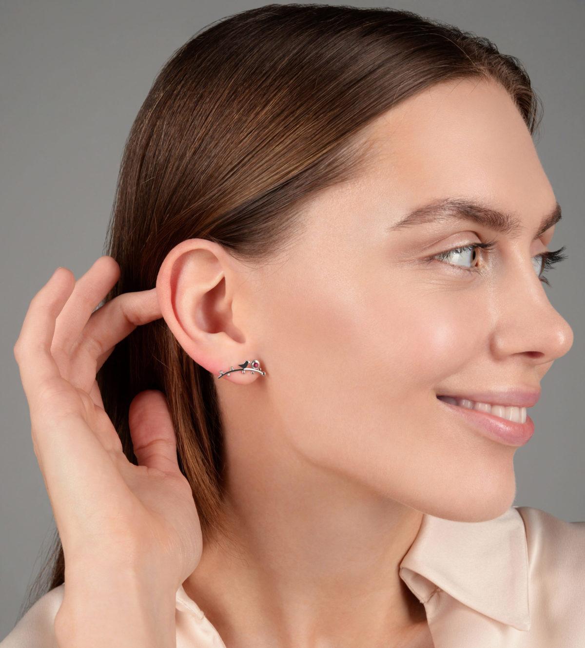 White Gold Earrings with Rubies "Sakura" - Image 3