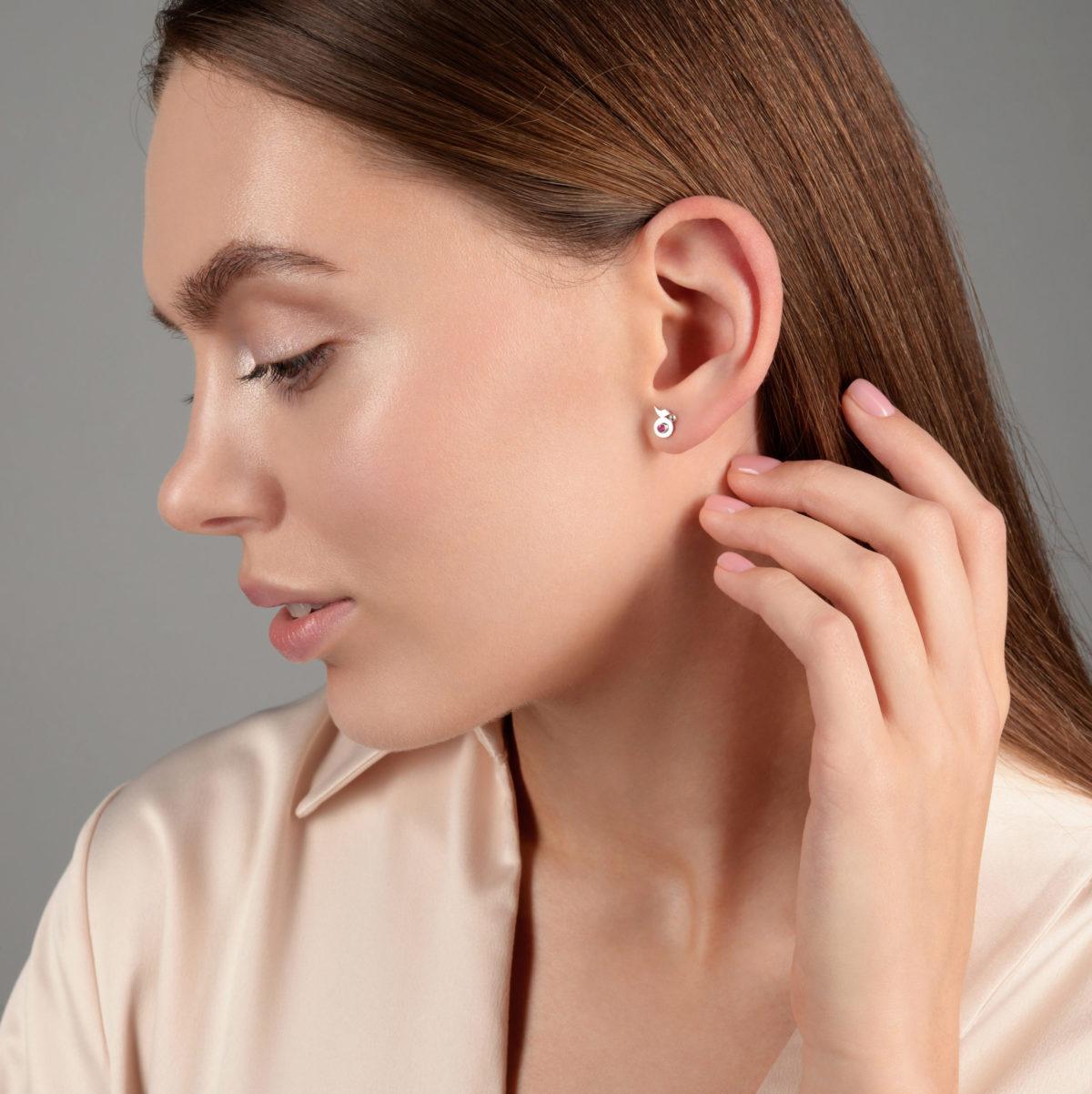 White Gold Earrings with Rubies "Sakura" - Image 5