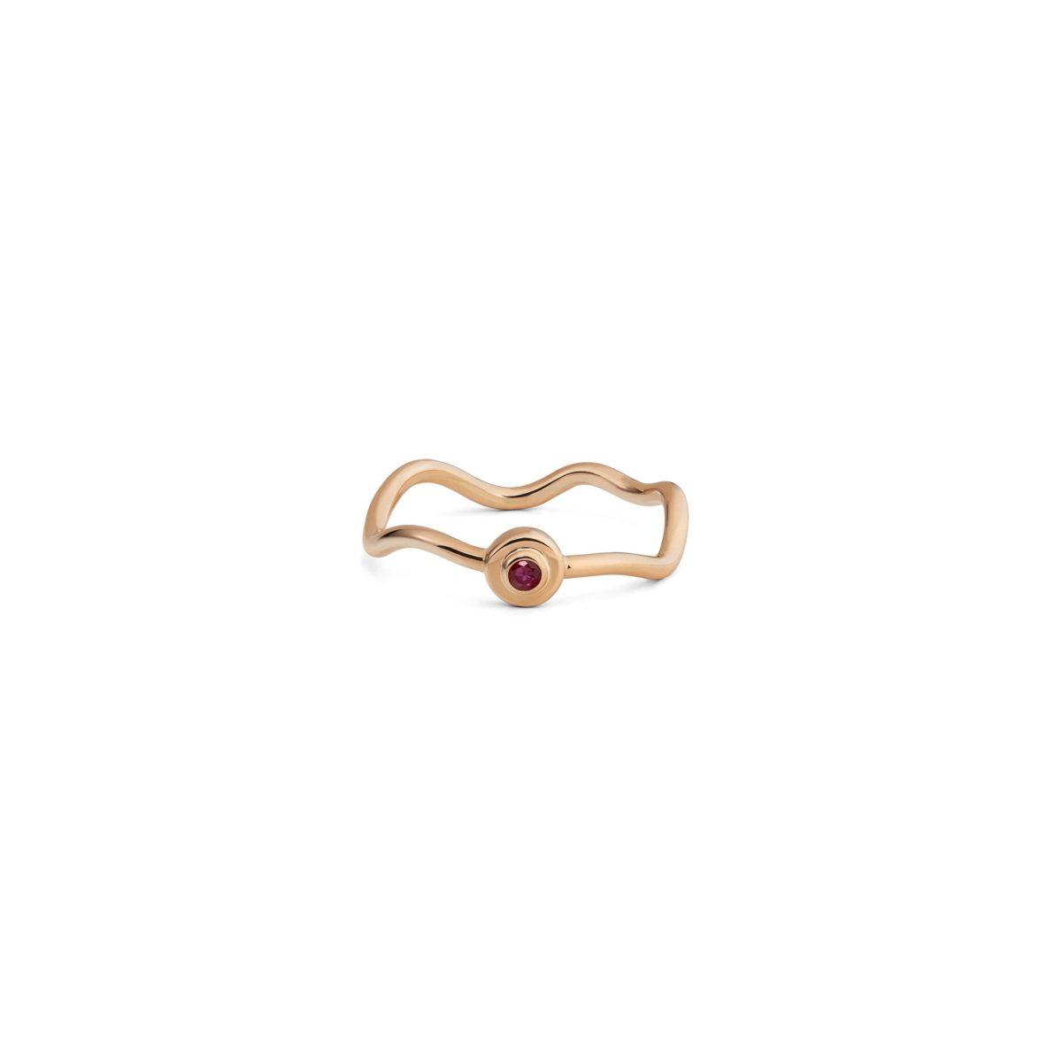 Wavy Gold Ring "Little Nest" with Gemstone