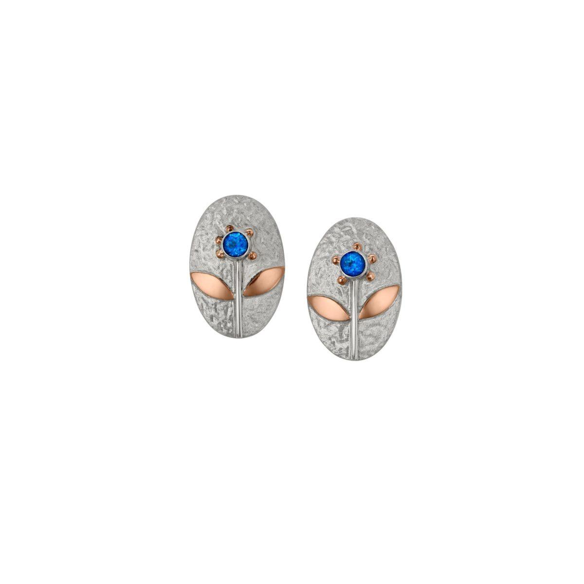 Silver and Rose Gold Earrings with Gemstone "Blooming"