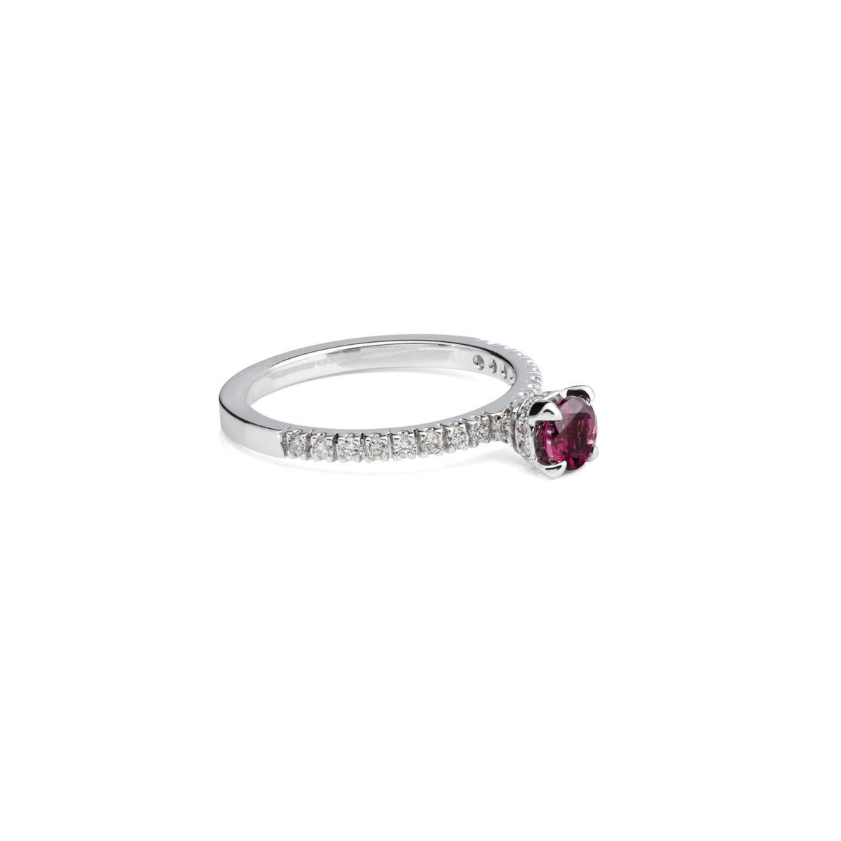 Gold Ring with Diamonds and Rhodolite "Paris"