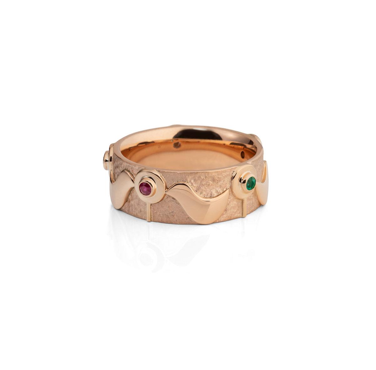 Gold Ring with Diamonds and Gemstones "Spring"