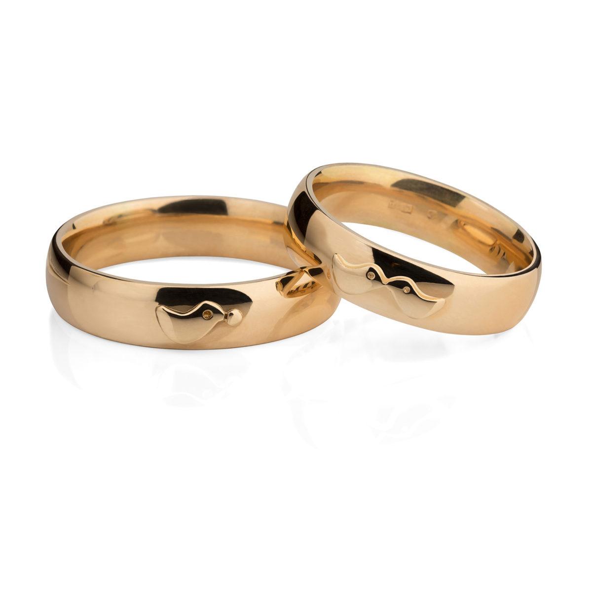 Gold Wedding Rings with Birds - Image 2