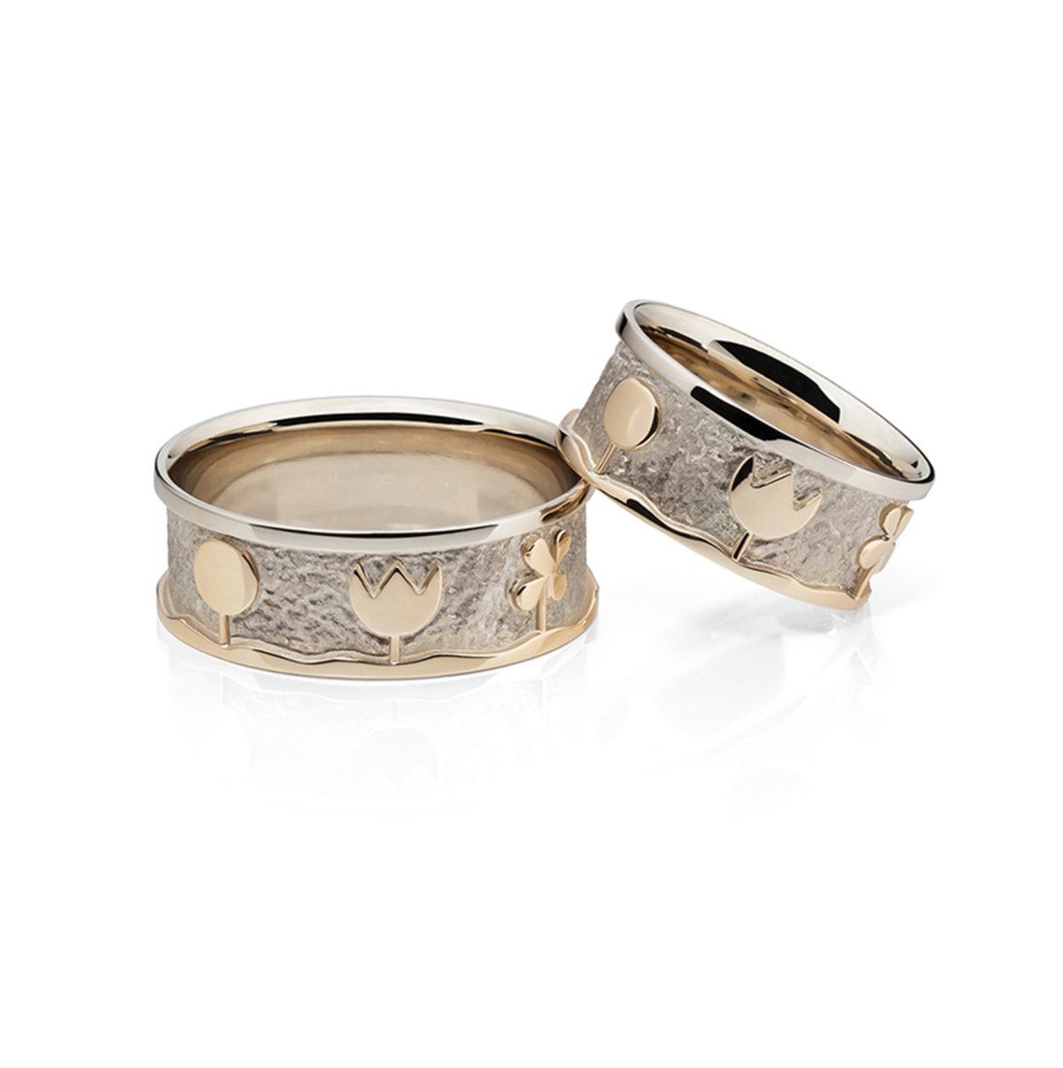 Handmade White and Rose Gold Wedding Rings "Blooming Meadow" - Image 2