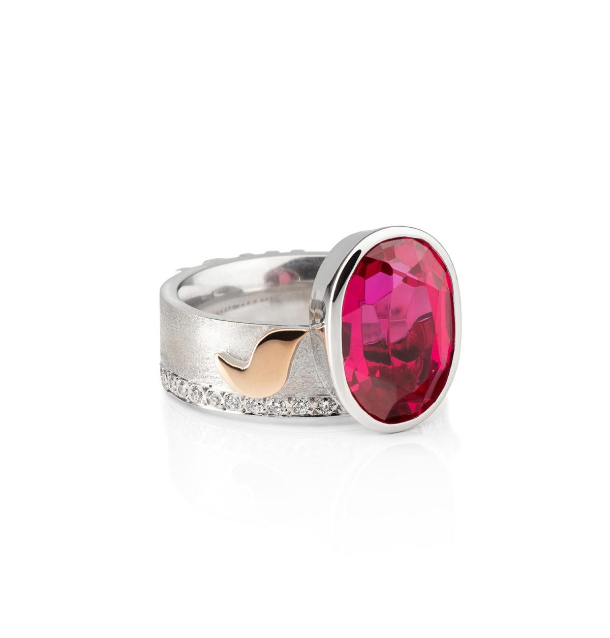 White and Pink Gold Ring with Diamonds and Ruby with Individual Initials - Image 2