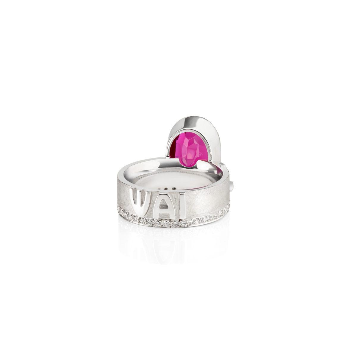 White and Pink Gold Ring with Diamonds and Ruby with Individual Initials - Image 3