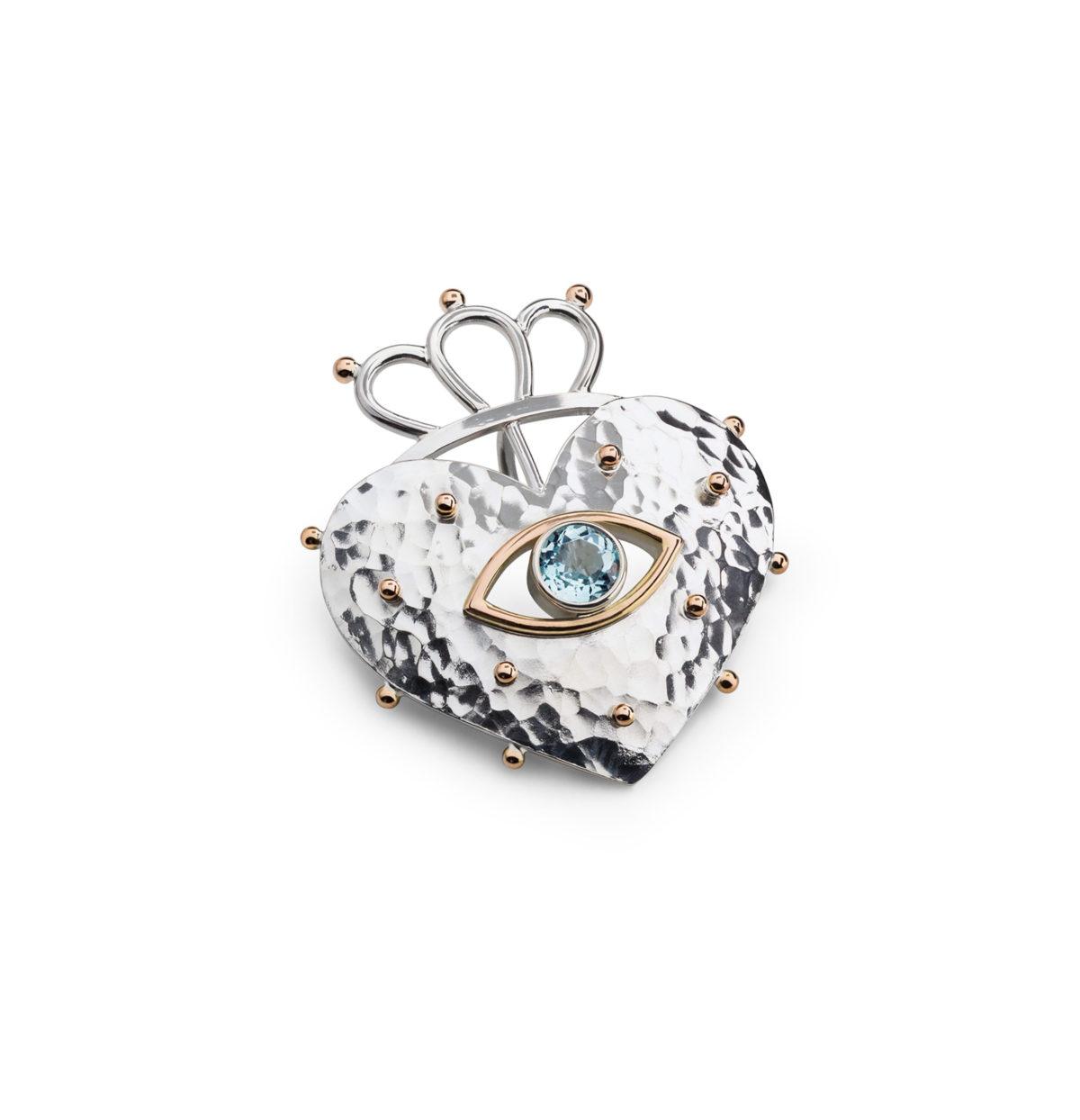 Rose Gold and Silver Pendant with Topaz "Lumen Cordis" - Image 3