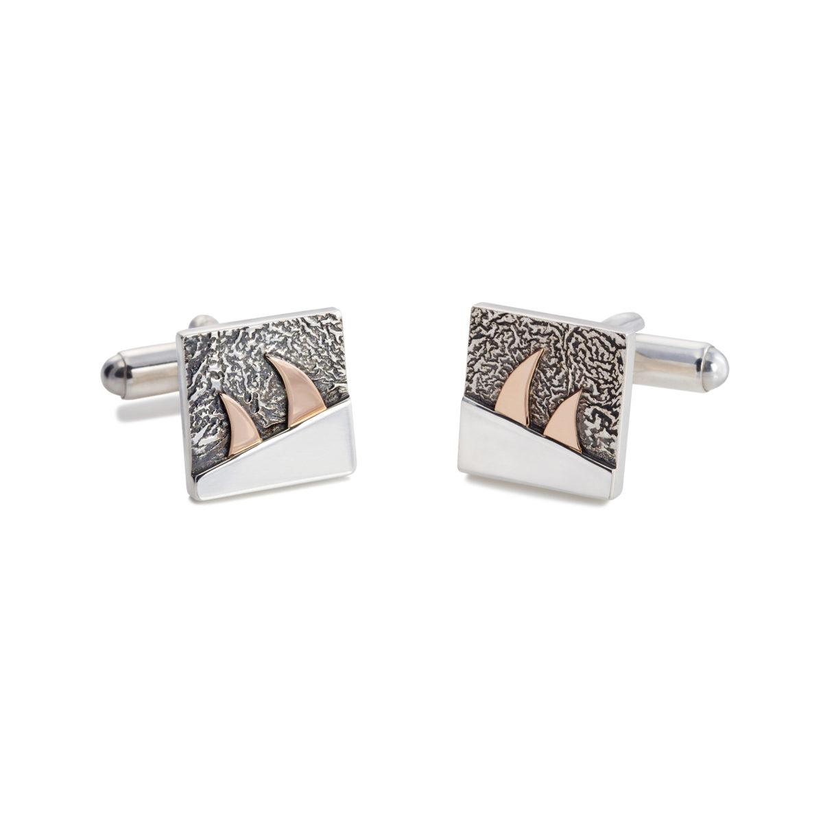 Silver and Gold Man's Cufflinks "Sails"