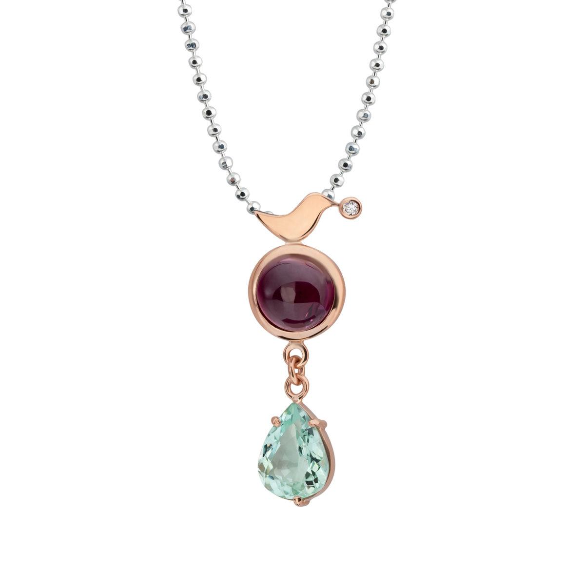 Rose Gold Pendant with Tourmaline and Aquamarine "Found Star" - Image 2