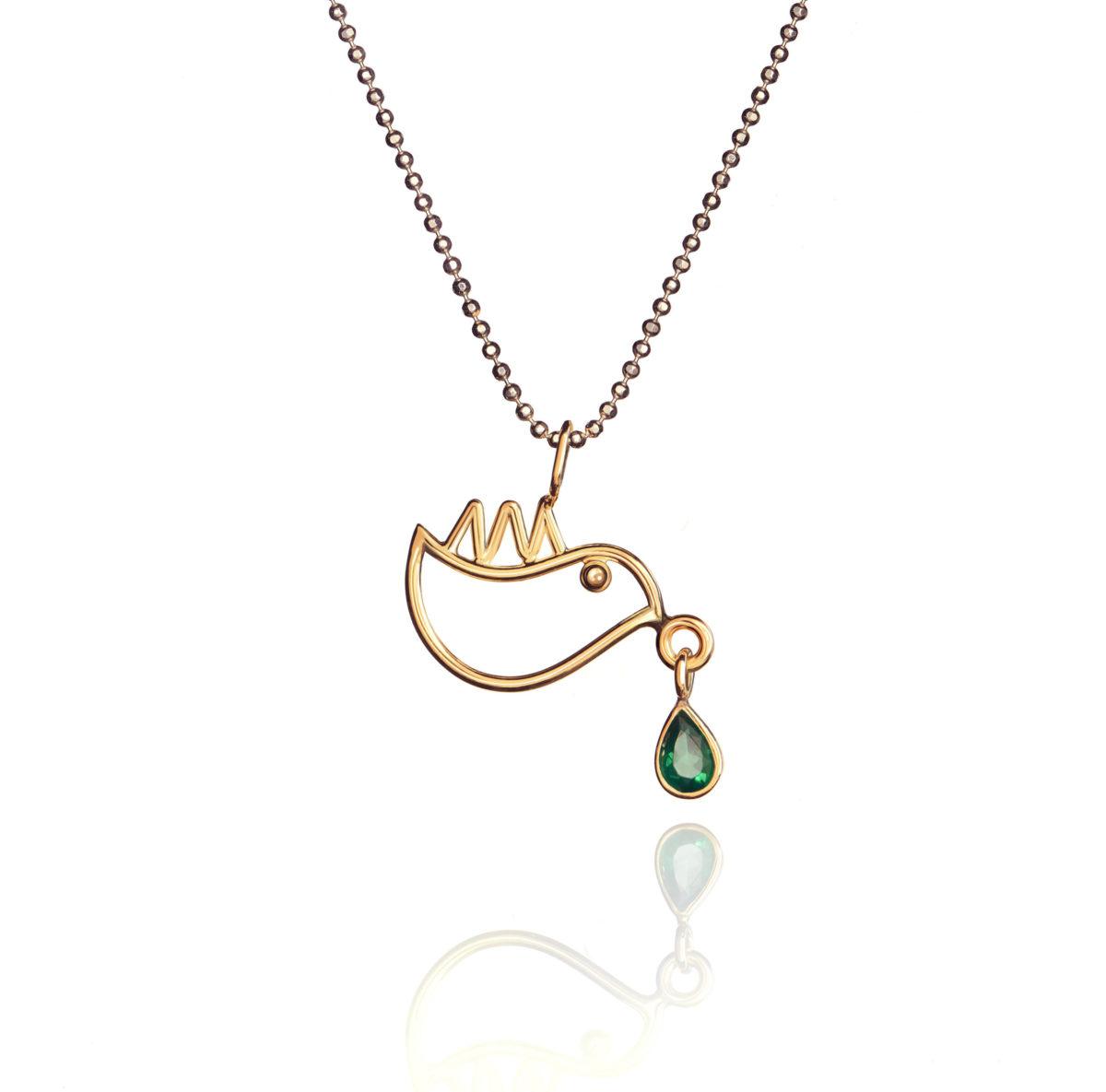 Yellow Gold Pendant with Emerald "Green Drop"