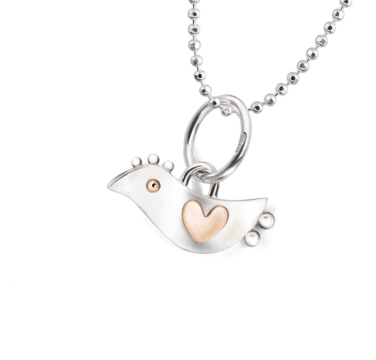 Pendant "Bird with a Heart" tilted