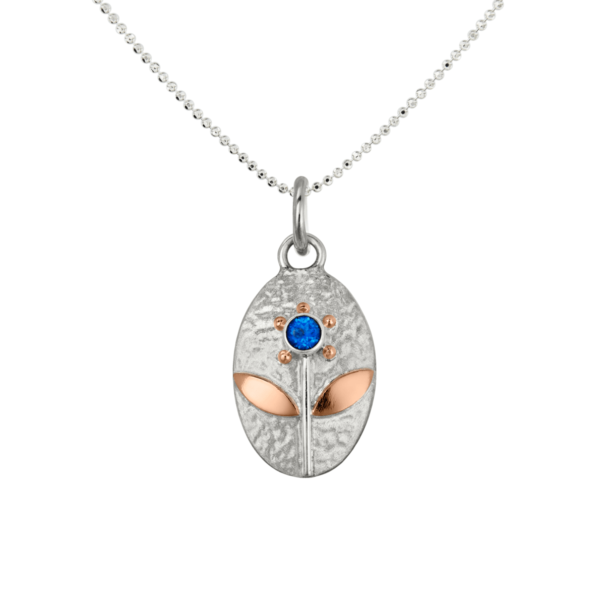 Silver and Rose Gold Pendant with Sapphire or Topaz "Blooming"