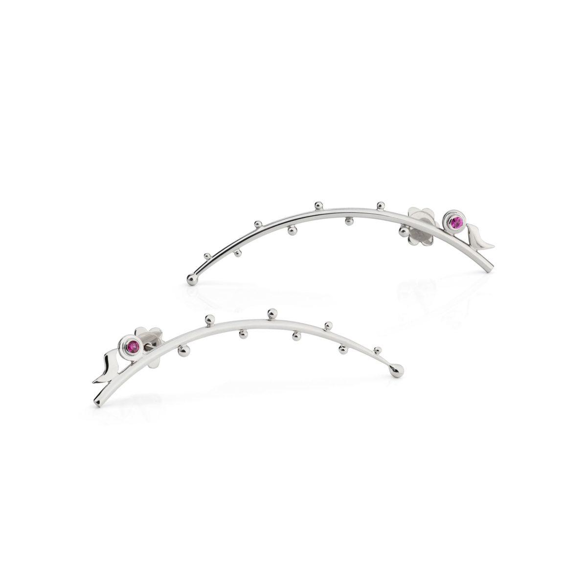 White Gold Earrings with Rubies "Sakura" - Image 4