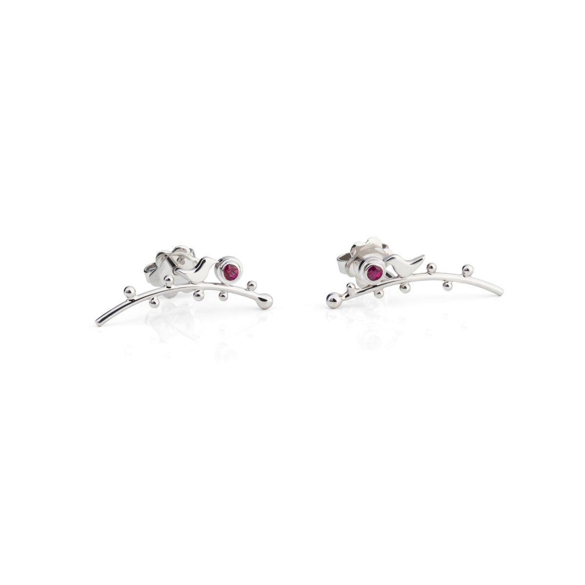 White Gold Earrings with Rubies "Sakura"