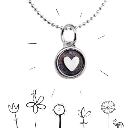 Silver Pendant "Little Heart" with drawings