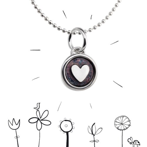 Silver Pendant "Little Heart" with drawings