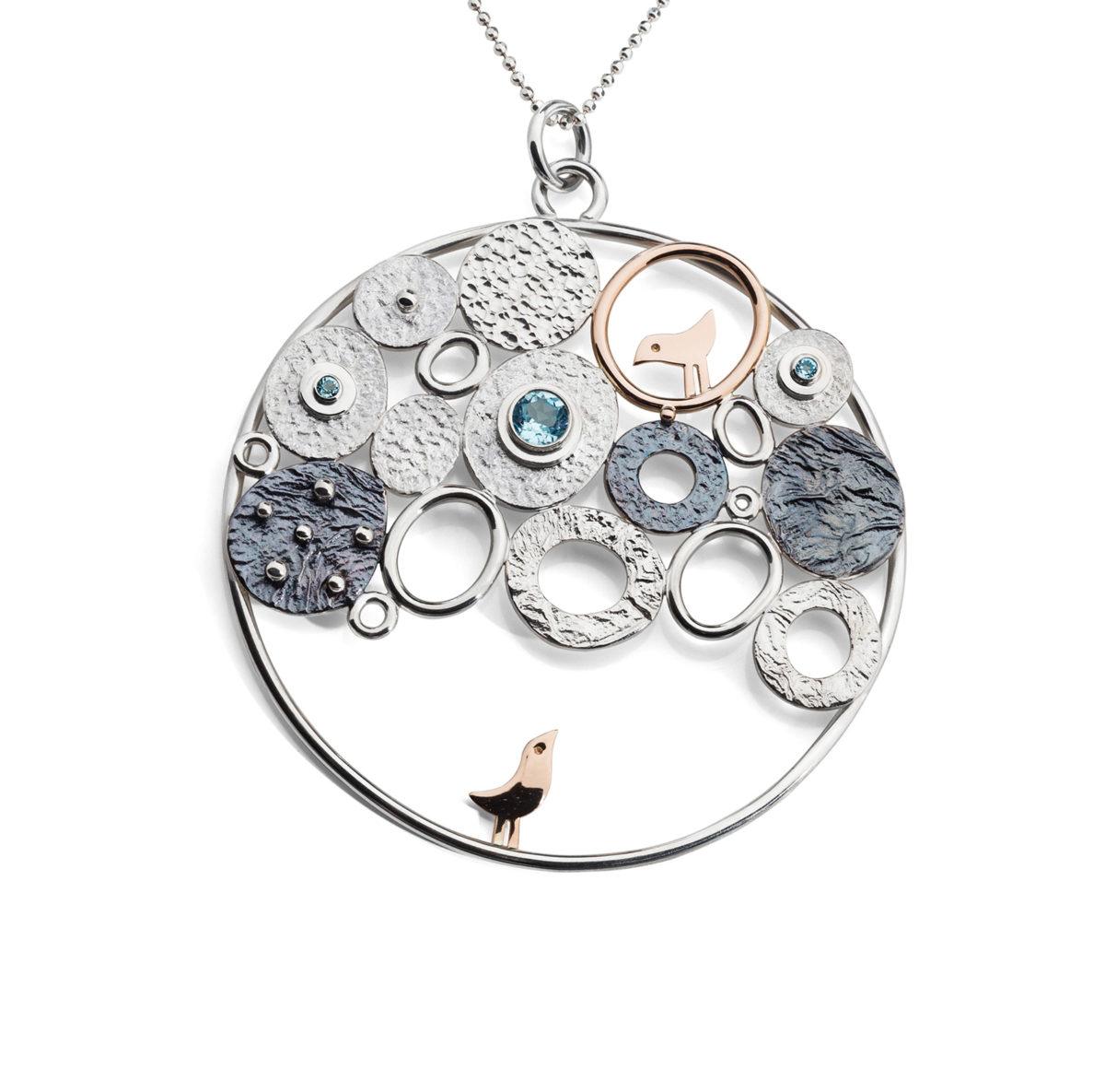 One-Of-A-Kind Silver and Gold Pendant with Topazes "Summer Clouds (III)" - Image 2