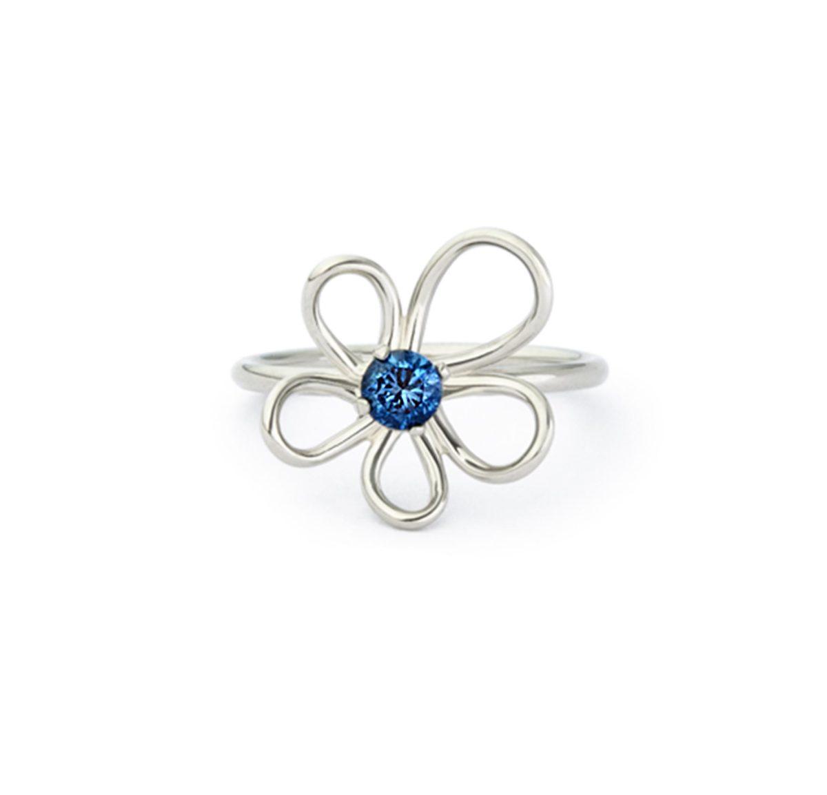 Solid White Gold Engagement Ring with Diamond "Chamomile"