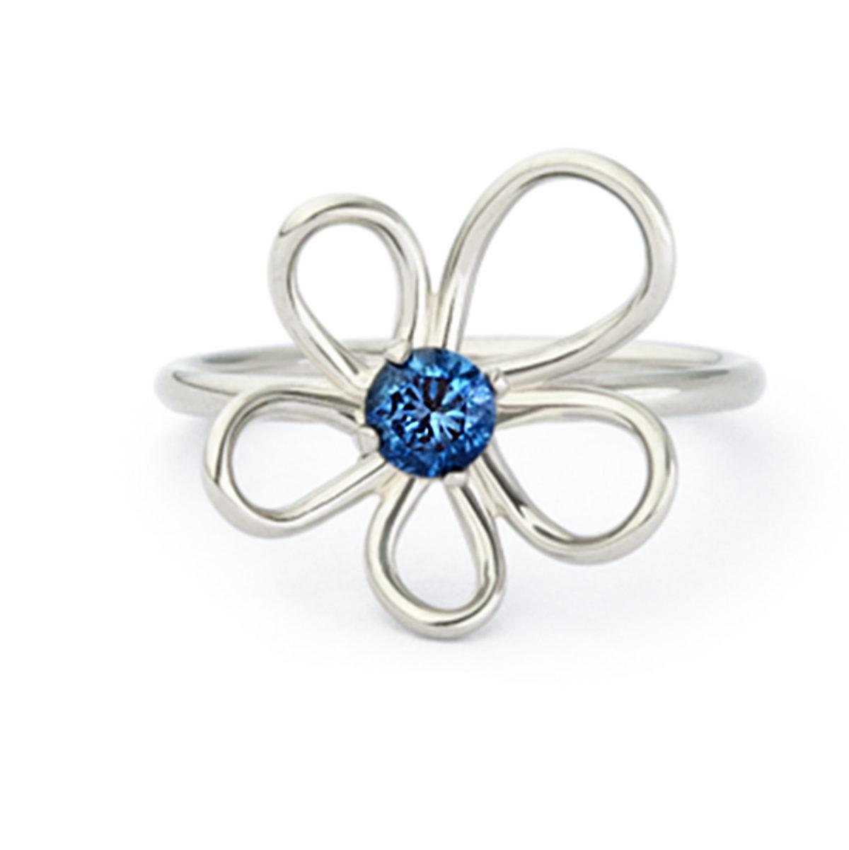 Solid White Gold Engagement Ring with Diamond "Chamomile" - Image 2