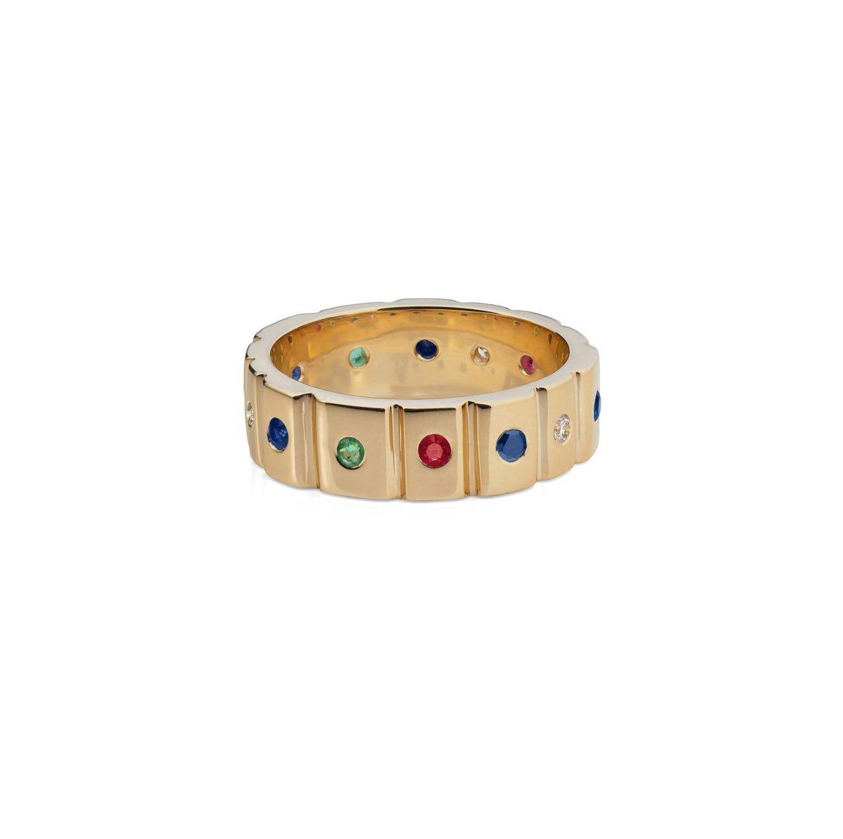 Gold Ring with Precious Gemstones "Runes"