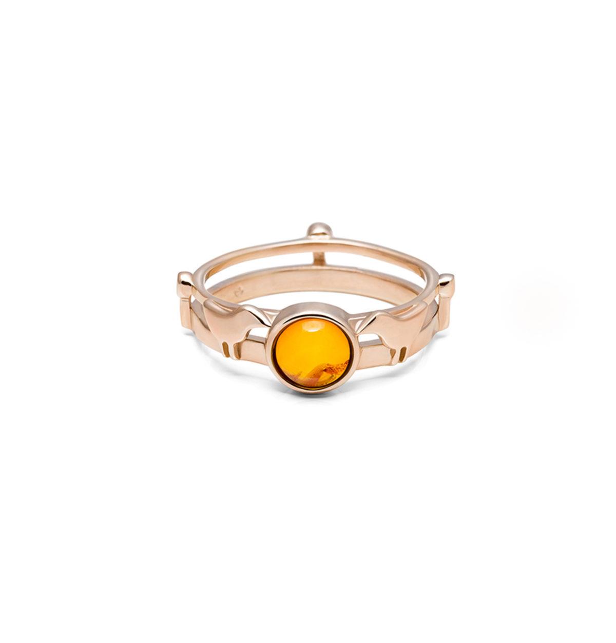 Silver or Gold Ring with Amber "Sun"