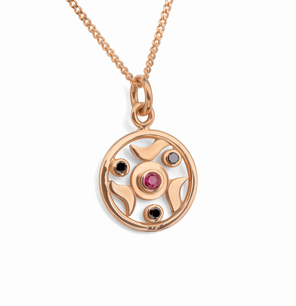 Solid Gold Pendant with Diamonds and Ruby "Lil' Wheel" - Image 2