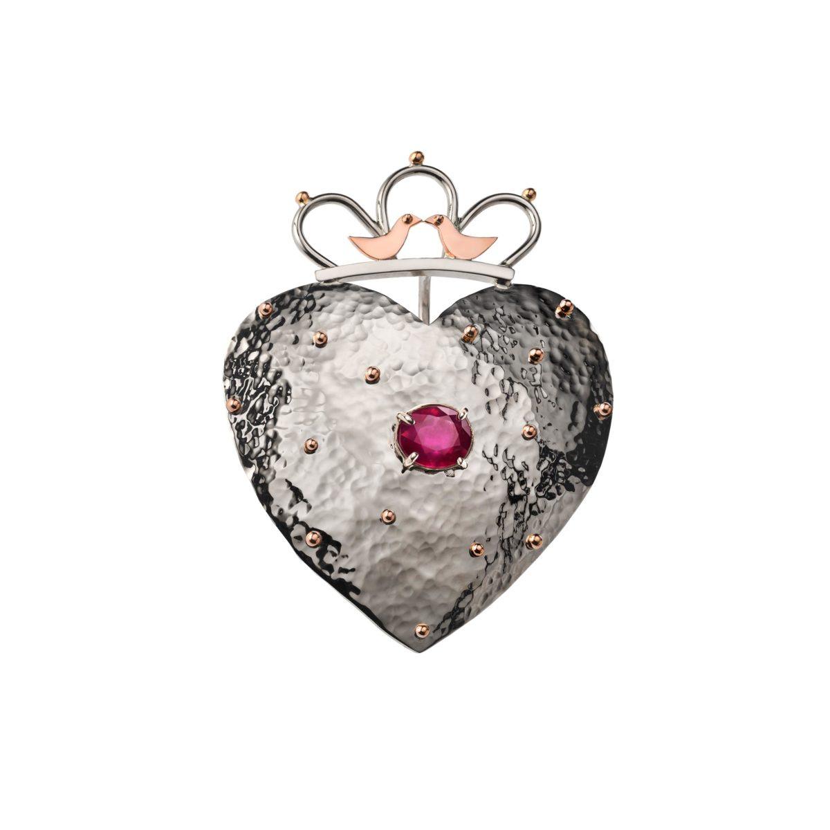 White and Rose Gold Pendant with Ruby "Gold Heart" - Image 2