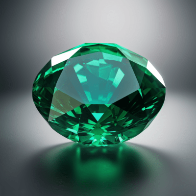 Rounder Cut Emerald in Gray Background