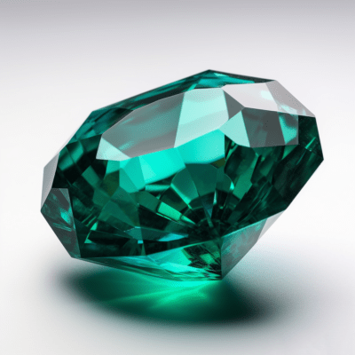 Green Emerald Diamond Cut in White Background